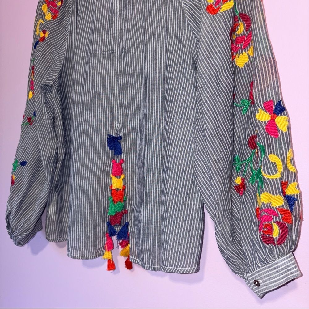 Anthropologie Floreat Blouse Soleil Embroidered Tassel Colorful Boho Women XS - Picture 9 of 9